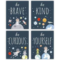 Kartme 4 gabali Kosmosa planētas Motivational Quotes Canvas Art Print for Boys Bedroom Kids Room (8x10 collas)