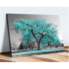 CanvasArtShop Turquoise Teal Black White Turquoise Tree Canvas Art Print XL 47