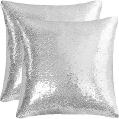 sourcing map 2 gabali Sequin spilvenu pārvalki Shiny Sparkly ērts satīna spilvenu pārvalki Dekoratīvie spilvenu pārvalki pusei / Ziemassvētkiem / Pateicības / Jaunais gads 16x16 collu sudraba tonis