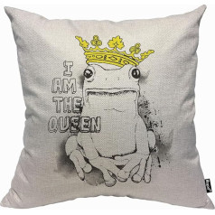 Mugod I Am The Queen Frog Cushion Cover Throw Pillow Case Frog with Yellow Crown on White Background Cushion Cover for Men Women Decorative Home Sofa Chair Couch 45x45cm