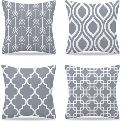 YuhooTech 4 Pack Outdoor Cushion Covers Throw Pillow Case Decorative Soft Square Single Sided Printed Cushion Covers for Home Office Sofa Car Garden Grey