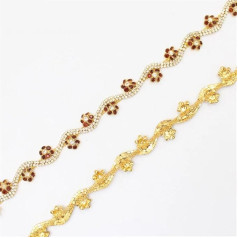 1 jards zelta Siam sarkanā kristāla kristāla metāla ķēdes apdares piederumi Diy šūt uz kāzu kleitu somu apģērbu rhinestone Trim Ml186