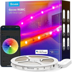 Govee 5 m RGBIC Pro LED sloksnes gaismas, viedās LED sloksnes gaismas, kas darbojas ar Alexa un Google Assistant, pārklāta sloksnes gaisma, kas sinhronizējas ar mūziku, lietotnes vadība, krāsu maiņa, piemērota mājai, guļamistabai, spēlēm