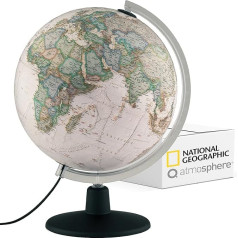 Q atmosfēra® National Geographic NATGEO Executive Antique Globe - 30 cm globuss ar politiski-fizikālo kartogrāfiju vācu valodā, izgaismots un ar rotējošu plastmasas pamatni