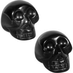 Nupuyai 2 Stück 2,5 cm Mini geschnitzte Kristalle Totenkopf Statue Set, Tasche Heilstein Kopf Figur Skulptur Spirituelle Ornament für Home Office Dekor, Obsidian