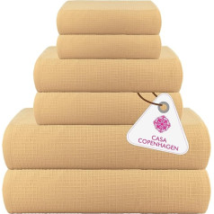 Casa Copenhagen Waffel-Frottee-Handtuch,6-teiliges Set, Baumwolle,extra groß, luxuriös, Beige, 2 Badelaken XL, 89 x 178 cm, 2 große Handtücher, 51 x 79 cm, 2 große Waschlappen, 41 x 41 cm