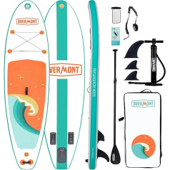 Overmont SUP Aufblasbares Stand Up Paddle Board für Erwachsene, 323 x 84 x 15 cm, leicht und faltbar, mit ADJ-Paddel, Pumpe, SUP-Rucksack, Leine, 3 Flossen, wasserdichte Tasche, Reparaturset,