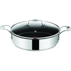 Tefal Jamie Oliver E85705 Nerūsējošā tērauda servīzes panna ar vāku ar nesadalāmu pārklājumu, piemērota indukcijas plītīm 25 cm