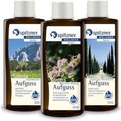 Spitzner pirts uzlējumu komplekts dāvanu kastītē Herb Garden: Alpu garšaugi, cipreses rozmarīns un balzama medus (3 x 190 ml)