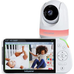 Babysense bērnu monitors ar kameru, bez WiFi, 5,5 collu videomonitors 1080p Full HD, divas PTZ kameras, nakts gaisma, 300 m diapazons, divvirzienu audio, 4 x tālummaiņa, 5000 mAh akumulators, 720p