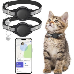 JIARUI Cat Tracker (2 Pack) - Atstarojošs reāllaika GPS izsekotājs kaķiem - Bez ikmēneša maksas - Darbojas ar Apple Find My (tikai iOS) B