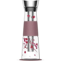 Eigenart Eve Cherry Blossom stikla karafe ar vāku, sietiņu un Vegan mākslīgās ādas aproci un paliktni, BPA-Free, 1,25 L, 31000