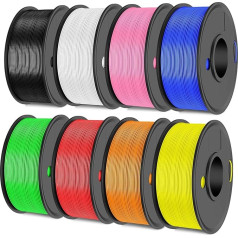 SUNLU 250 g x 8 PLA filaments ātrai drukāšanai 1,75 mm, 3D printeru filaments, izmēru precizitāte +/- 0,02 mm, 8 ruļļi 0,25 kg spole PLA filaments (melns + balts + zaļš + sarkans + oranžs + dzeltens + dzeltens +