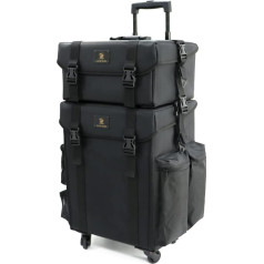 LUVODI Kosmētikas futrālis ratiņi 2-in-1 Vanity Case, Beauty Case Bag Neilona Oxford auduma liels kosmētikas futrālis ar atvilktnēm Pilot Case Travel Trolley Frizētava Case, melns, moderns