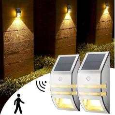 KZT Pack of 2 Outdoor Solar Wall Lights with Motion Sensor LED Solar Lights for Outdoor Use IP65 Waterproof Solar Lights 3000 K Warm White Outdoor Light for Porch Patio Path Garage Fence Garden