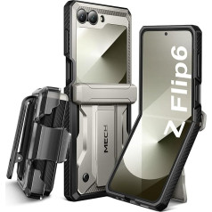 Tongate For Z Flip 6 Case with Kickstand & Belt Clip, [Hinge Protective Cover] [Bulit-in Screen Protector] Militārās klases triecienizturīgs apvalks Samsung Galaxy Z Flip 6 5g 2024, Titanium