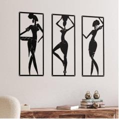 Therwen Pack of 3 African Women Metal Wall Decoration Black Women Metal Wall Art African American Wall Art Black Metal Wall Decoration for Bedroom Bathroom Living Room Home Wall