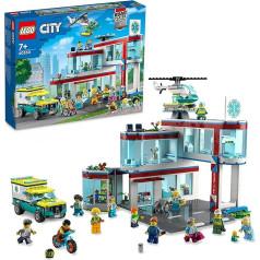 Lego City Hospital (60330) ar ātro palīdzību, glābšanas helikopteru un 12 minifigūriņām zēniem un meitenēm vecumā no septiņiem gadiem, rotaļlieta ar pilsētas ēkām