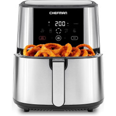 Chefman TurboFry Touch Hot Air Fryer, XL 7.6-L Family Size, One-Touch Digital Presets, Chips, Chicken, Meat, Fish, Dishwasher Safe, Automatic Shut-Off, Stainless Steel