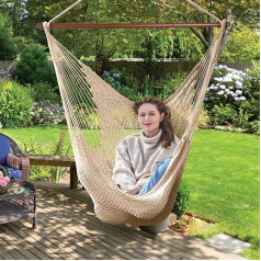 Large Hammock Chair with Foldable Metal Spreader Bar, Caribbean Hammock Rocking Chair, XL Woven Hanging Chair for Indoor and Outdoor Use, 150kg Load Capacity, Burlywood