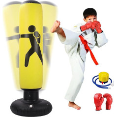 MEYDLLLL Bērnu Punch Bag, 160 cm stāvošs Punch Bag, piepūšams Punch Bag, stāvošs Punch Bag ar gaisa sūkni un boksa cimdiem karatē kikboksa, mācību aprīkojums, dāvana zēniem un meitenēm