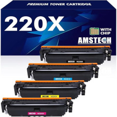 Amstech 220X 220A su lustu Toneris suderinamas su HP 220X W2200X Color Laserjet Pro MFP 4302dw 4302fdw 4202dw 4202dw 4202dn 4302fdn Juodas žydras geltonas geltonas purpurinis W2201X W2202X W2203X 4 pakuotės