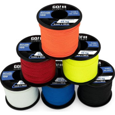 GO!elements 6 x 30 m Paracord 2 mm neilona aukla, kas izturīga pret plīsumiem - Paracord 100 I tipa izdzīvošanas aukla - Izturīga pret plīsumiem līdz 45 kg - universāla virve, remonta aukla, mūrnieka aukla, krāsa: Fun