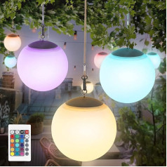 MALUX Saules piekaramā lampa LED Saules piekaramā lampa ar tālvadības pulti Saules apgaismojums āra lietošanai RGB Dimmable Ball Solar Pendant Lights Outdoor IP44 Saules gaisma pagalmam terasei balkonam kempingam dārzam