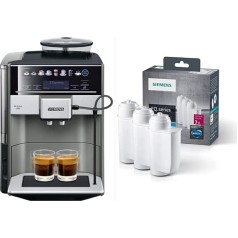 Siemens TE655203RW Brīvi stāvošs Espresso automāts, 1,7L, 2 tasītes, melns, pelēks, sudraba & TZ70033A Brita Intenza ūdens filtrs, samazina ūdenī radušos kaļķakmeni, 3 gabali, balts