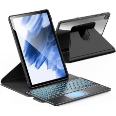 INFILAND Futrālis Samsung Galaxy Tab A9+/A9 Plus ar tastatūru [Augstas precizitātes skārienpaliktnis], 360° rotācijas, noņemama, vāciski izgaismota Bluetooth tastatūra Tab A9+ 11 collu 2023, melns