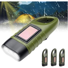 HAMON 3 x rokas kloķveida lukturītis Wind Up Flashlight LED lukturītis ar āķi Pārnēsājams kempinga lukturītis, piemērots āra sporta kāpšanai, kempingam un savvaļas kempingam (zaļš)