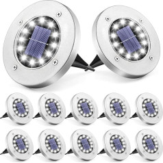 JIMACRO LED saules gaismas dārza apgaismojums, 12 LED saules grīdas apgaismojums, āra dārzs, 12 ūdensizturīgu saules gaismas dārza gaismu komplekts zālienam, piebraucamajam ceļam, celiņam, terasei, dārza saules gaismai