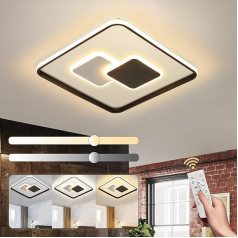 WayLuoung LED griestu gaisma, moderns dizains, 3000-6000 K, ar tālvadības pulti, melna balta akrila kvadrātveida griestu gaisma, 38 W, 50 x 50 cm, dzīvojamā istaba, bērnu istaba, ēdamistaba,