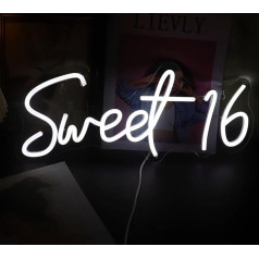 QiaoFei Led Sweet 16 Neon Sign burti USB powered with Dimmer Switch Neon Lights for Girls Room Home Art Wall Decor 16th Birthday Party Window Living Room Decor Birthday Gift for Girls (Cold White)