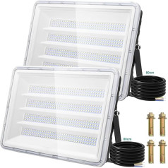 Viugreum 2 Pack 300 W āra LED prožektors, 30000 lm, IP66 ūdensizturīgs, āra prožektors, 6500 K, vēss balts prožektors ar 80 cm kabeli maiņstrāvas 220-240 V garāžai