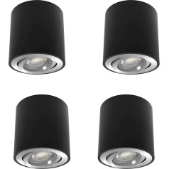 linovum 4 Cori virsmu lampu komplekts, apaļas, slīpēti melnas, ar rotējošu virsmu, piemērotas GU10 un LED moduļiem