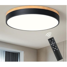 Qamra Dimmable LED griestu gaisma, 40 cm, 36 W, melna koka lampa ar tālvadības pulti, apaļa lampa guļamistabai, viesistabai, virtuvei, ēdamistabai, gaitenim, 3000 K - 6000 K