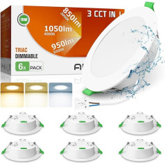 ALUSSO iebūvēti starmeši LED prožektori 230 V Dimmable 10 W 1050 LM griestu prožektori Flat 3CCT 3000 K Warm White 4000 K Neutral White 6500 K Cool White IP44 iebūvēts apgaismojums vannas istabai virtuvei