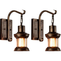 Vintage stikla sienas gaisma 2 Pack Rustic stikla sienas lampa Retro metāla melna glezna krāsa sienas gaisma restorānam mājas bārs guļamistaba nakts koridora dekorēšanai (bez spuldzes)