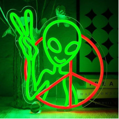 OYCGZV Peace Alien Neon Sign Green Alien LED Neon Sign Wall Peace Hands Neon Sign Game LED Sign for Beer Bar Game Zone Living Room Bedroom Club Man Cave Party Home Decor Gifts