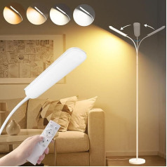 LED stāvlampa, 1800 lm īpaši spilgta lasīšanas lampa, dimmējama stāvlampa, balta, krāsu temperatūra 2700 K - 6500 K, nepārtraukta aptumšošana, 360° elastīgs gūžas kakls, moderns grīdas apgaismojums viesistabai,