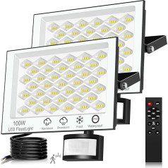 LED prožektors ar kustības sensoru - 100 W 10000 LM 6500 K LED prožektors ar tālvadības pulti, laika grafiku, regulējamu spilgtumu, IP66 ūdensizturīgs garāžas pagalma apgaismojums,