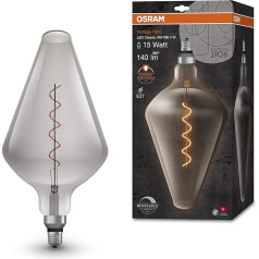 OSRAM lampas Vintage 1906 LED lampa dūmu tonis 4 W 140 lm konusveida forma 193 mm diametrs un E27 pamatne Silti balta gaismas krāsa Dimmējama kvēldiega spuldze Līdz 15 000 stundu kalpošanas laiks 4058075761018