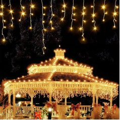 PhilzOps Icicle Fairy Lights Outdoor 480 LED 19 m Light Curtain Icicle Ziemassvētku apgaismojums Waterproof Power Operated for Christmas Balcony Garden Roof Party Wedding Decoration Warm White