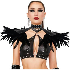 Keland Gothic spalvu spalvas plecu epaulettes Bolero Epaulettes Punk ādas spalvu apmetnis ar spārnu spārniem plecu Halloween (C- melns-001), c-black-001