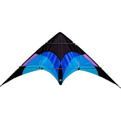 Wolkenstürmer® Stunt Kite Flip (zils) - 2 auklu sportiskais gaisa pūķis - stabils gaisa pūķis bērniem un iesācējiem (140 cm) - gatavs lidojumam ar poliestera auklām un rokas siksnām