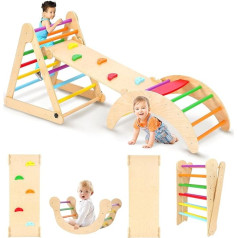 YOLEO iekštelpu kāpšanas rāmis, 3-in-1 Montessori kāpšanas trīsstūris ar slīdkalniņu, kāpšanas arka, izturīgs bērnu kāpšanas rāmis un kāpšanas trīsstūris no 1 gada Rainbow