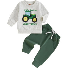 ESSECMBS Toddler Baby Boys Tractor Tracksuits Set of 2 Long Sleeve Tractors Sweatshirt Elastic Waist Trousers with Drawstring Boys Warm Soft Tractor Outfits Trousers Set