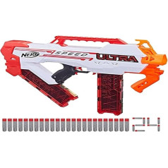 Nerf Ultra Speed pilnībā motorizēts blasteris, 24 Nerf AccuStrike Ultra šautriņas, saderīgs tikai ar Nerf Ultra šautriņām.