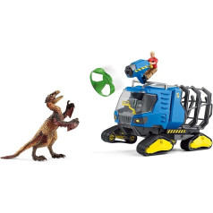 schleich DINOSAURS 42604 Reālistisks Dakotaraptors Dino ar kravas automašīnu un pētnieka figūriņu Aizvēsturiskais spēļu komplekts Rīcības dinozauru figūriņa, transportlīdzeklis un pētnieka dinozauru rotaļlieta no 4 gadiem